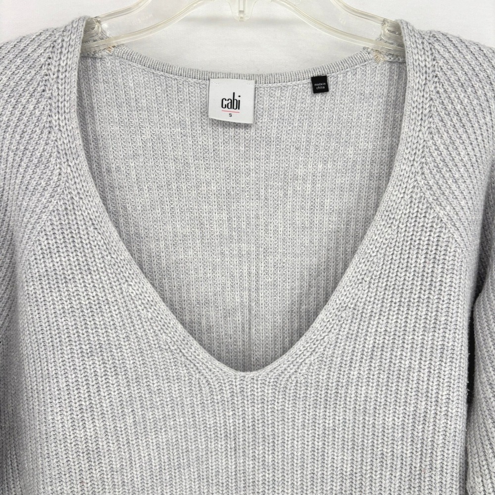 Cabi Gray Minimalist Cozy Ribbed V Neck Side Zip Sweater Capsule Womens S - Picture 2 of 8